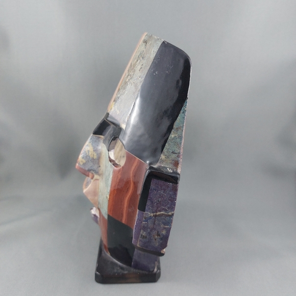 Vintage Mexican Stone Inlay burial death mask on stand Mayan Aztec - Picture 4 of 4